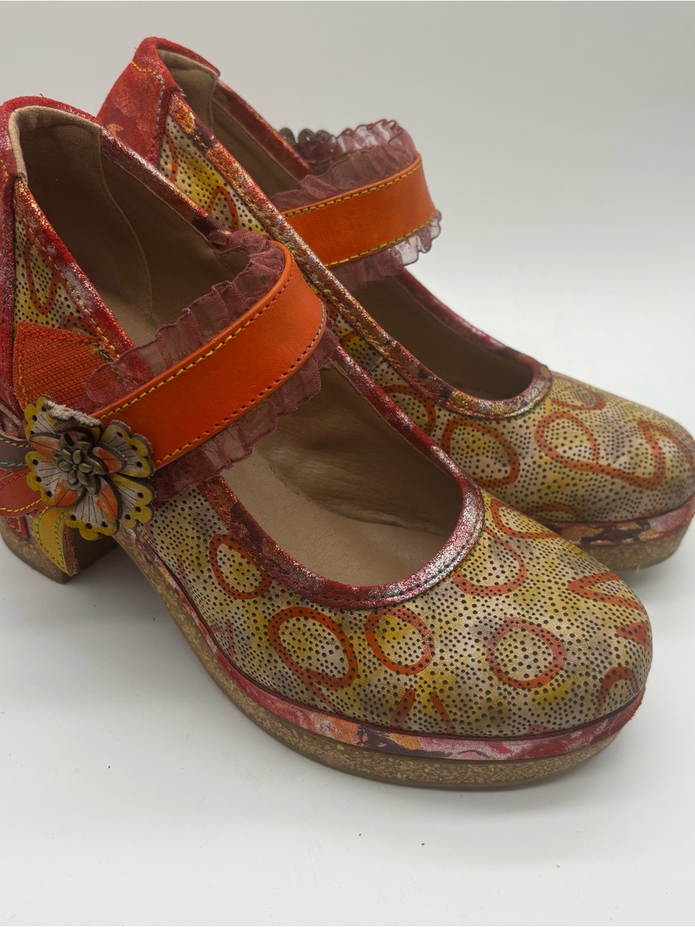 Spring Step L’Artiste Mary Jane Heels EU 37 US 6.5-7 Whimsical Art Teacher Boho